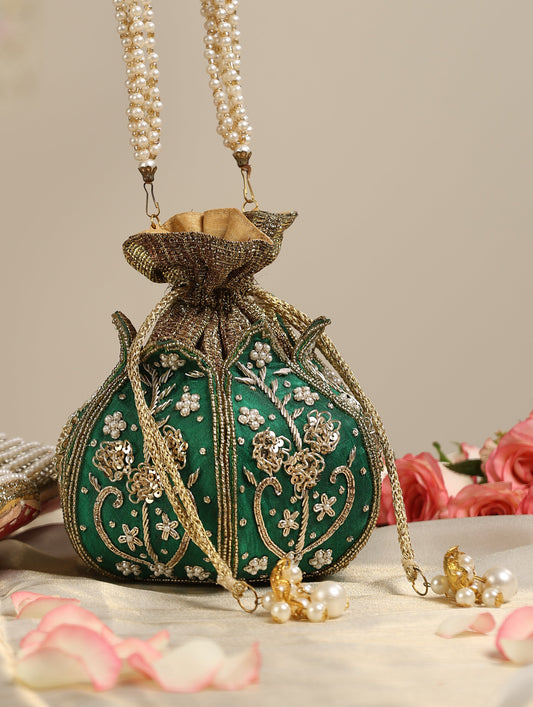 Dhiyona ST Green and Gold Potli Bag