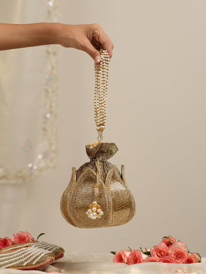Dhiyona ST Gold Flower Potli Bag