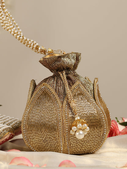 Dhiyona ST Gold Flower Potli Bag