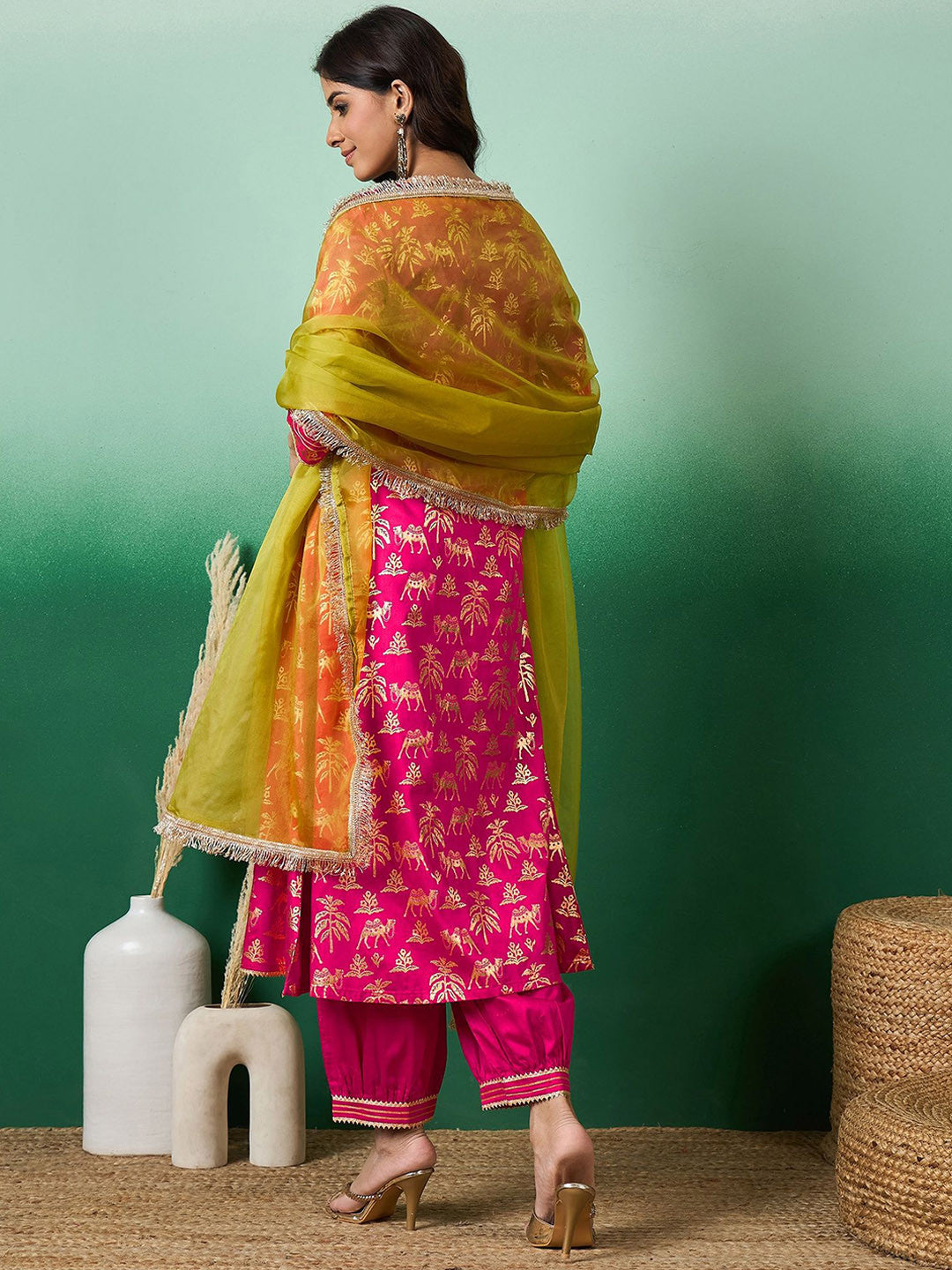 Printed Straight Kurta & Salwar With Dupatta