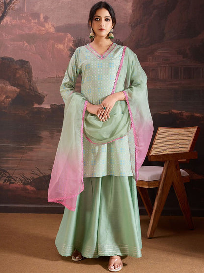 Dhiyona HOP Floral Printed Straight Kurta & Sharara with Dupatta