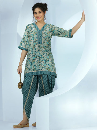 Women Floral Printed Regular Gotta Patti Kurta with Dhoti Pants