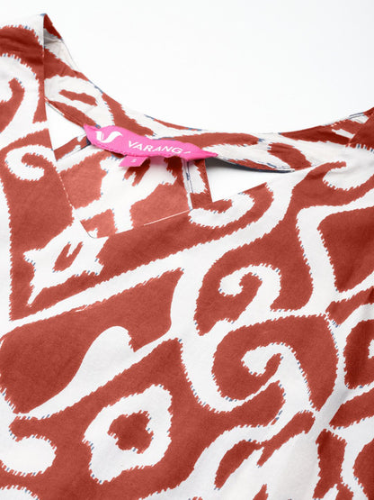 Red Ethnic Motifs Printed V-Neck Sleeveless Pure Cotton Straight Kurta With Palazzo