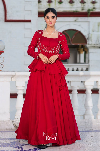 Dhiyona BN Salvia Indo Western in Red