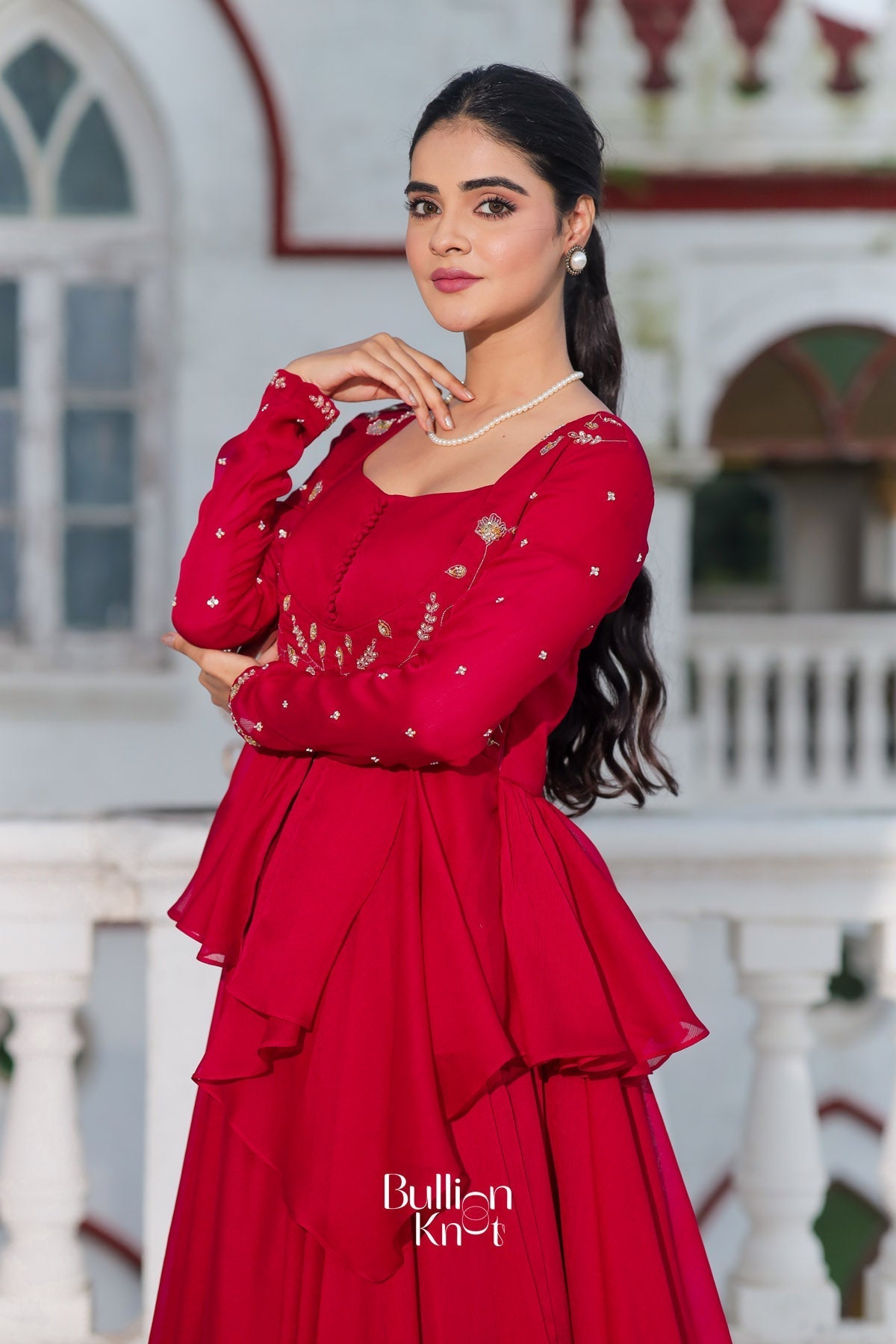 Dhiyona BN Salvia Indo Western in Red