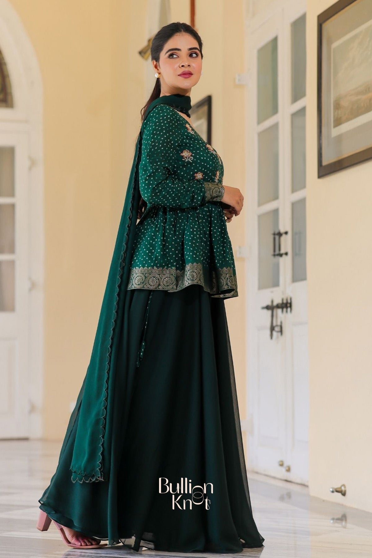 Dhiyona BN Sanika Indo-Western in Deep Green