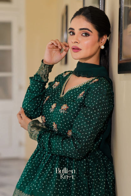 Dhiyona BN Sanika Indo-Western in Deep Green