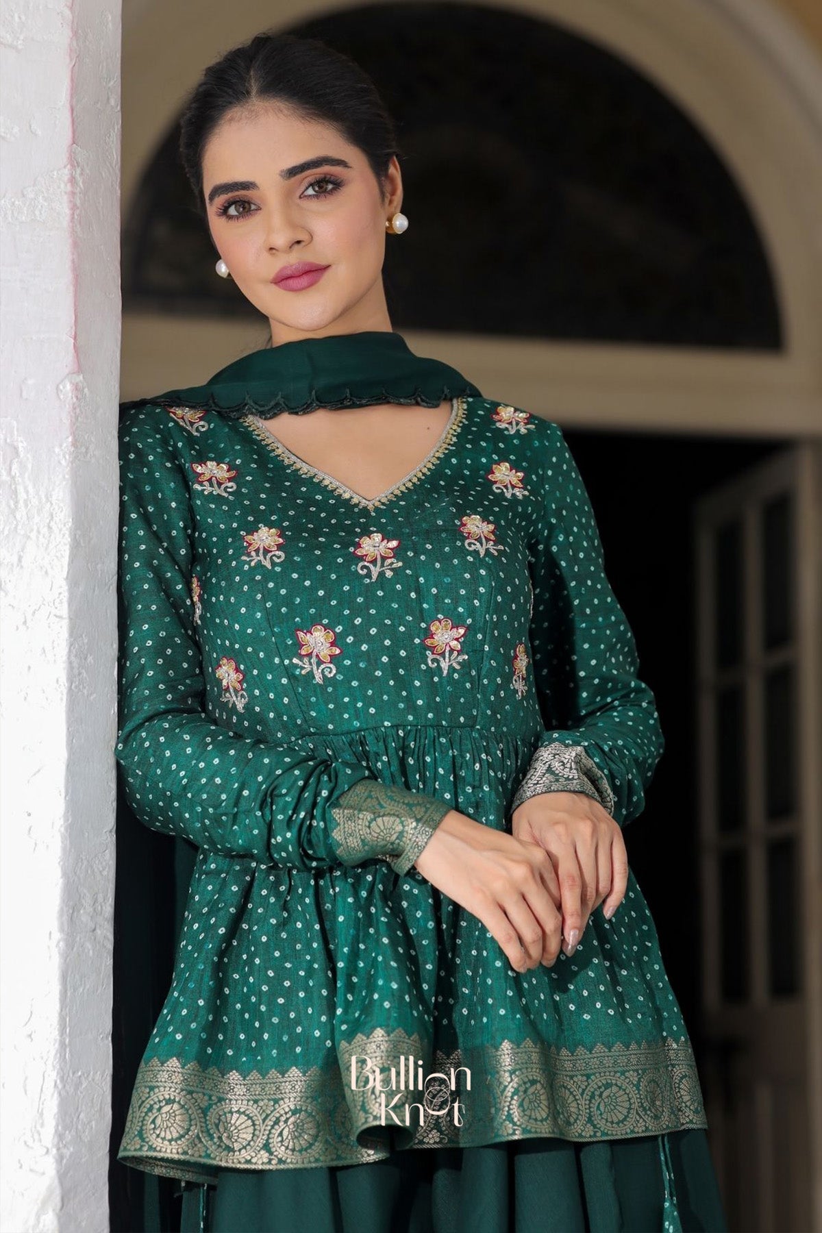 Dhiyona BN Sanika Indo-Western in Deep Green