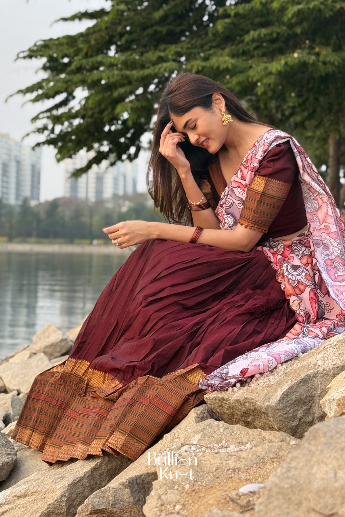 Dhiyona BN Saumya Handloom Half Saree in Maroon
