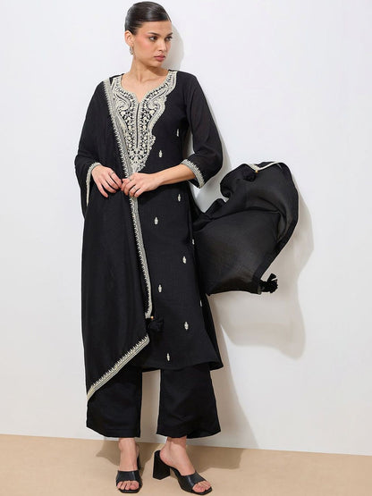 Dhiyona KL Women Ethnic Motifs Embroidered Regular Thread Work Kurta with Palazzos & With Dupatta