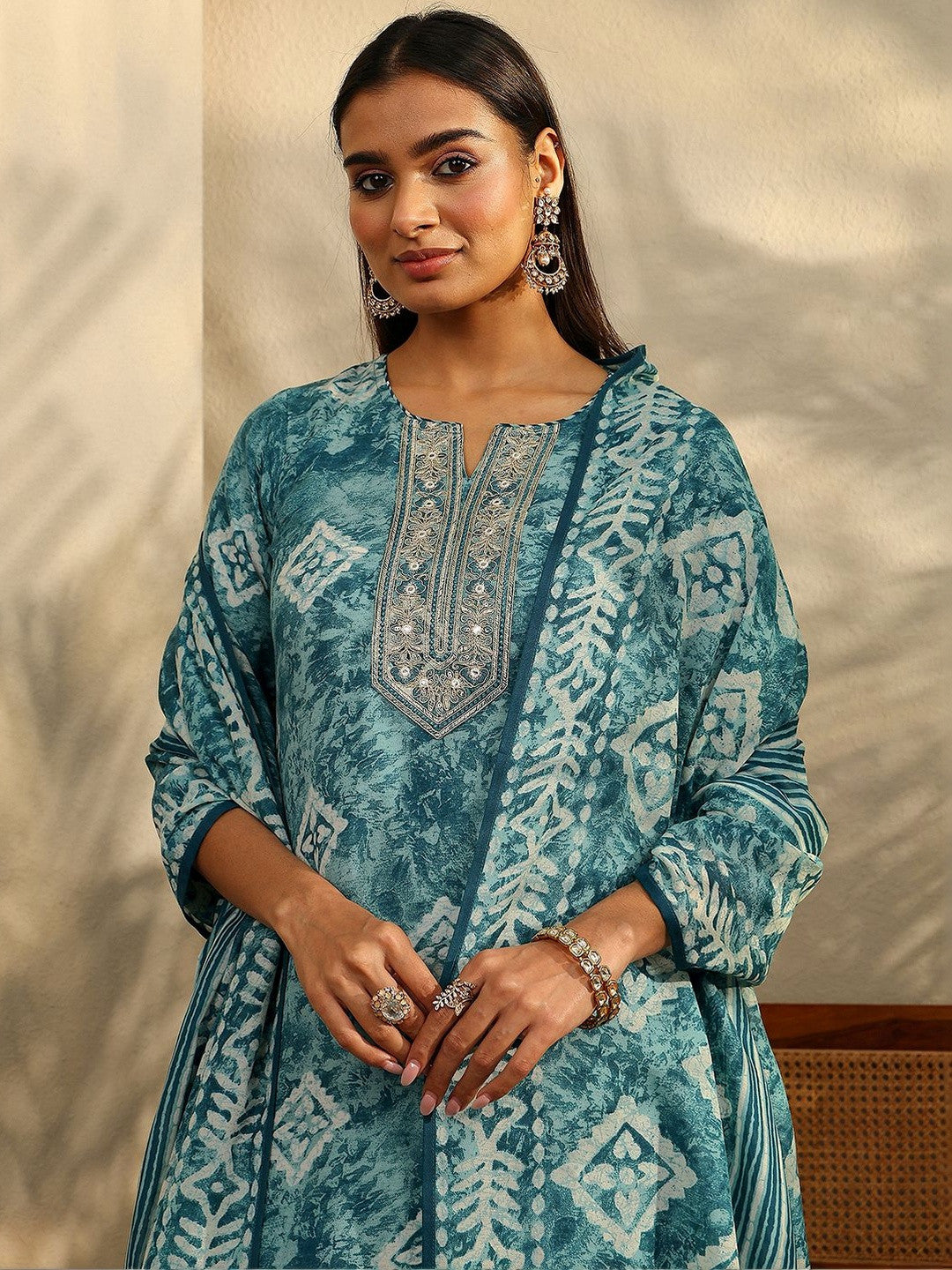 Women Ethnic Motifs Printed Regular Thread Work Kurta with Trousers & With Dupatta