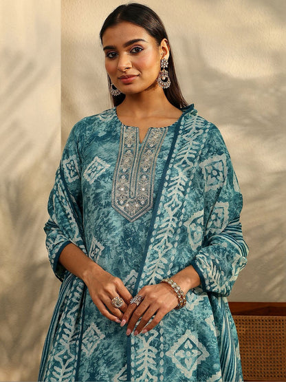 Women Ethnic Motifs Printed Regular Thread Work Kurta with Trousers & With Dupatta