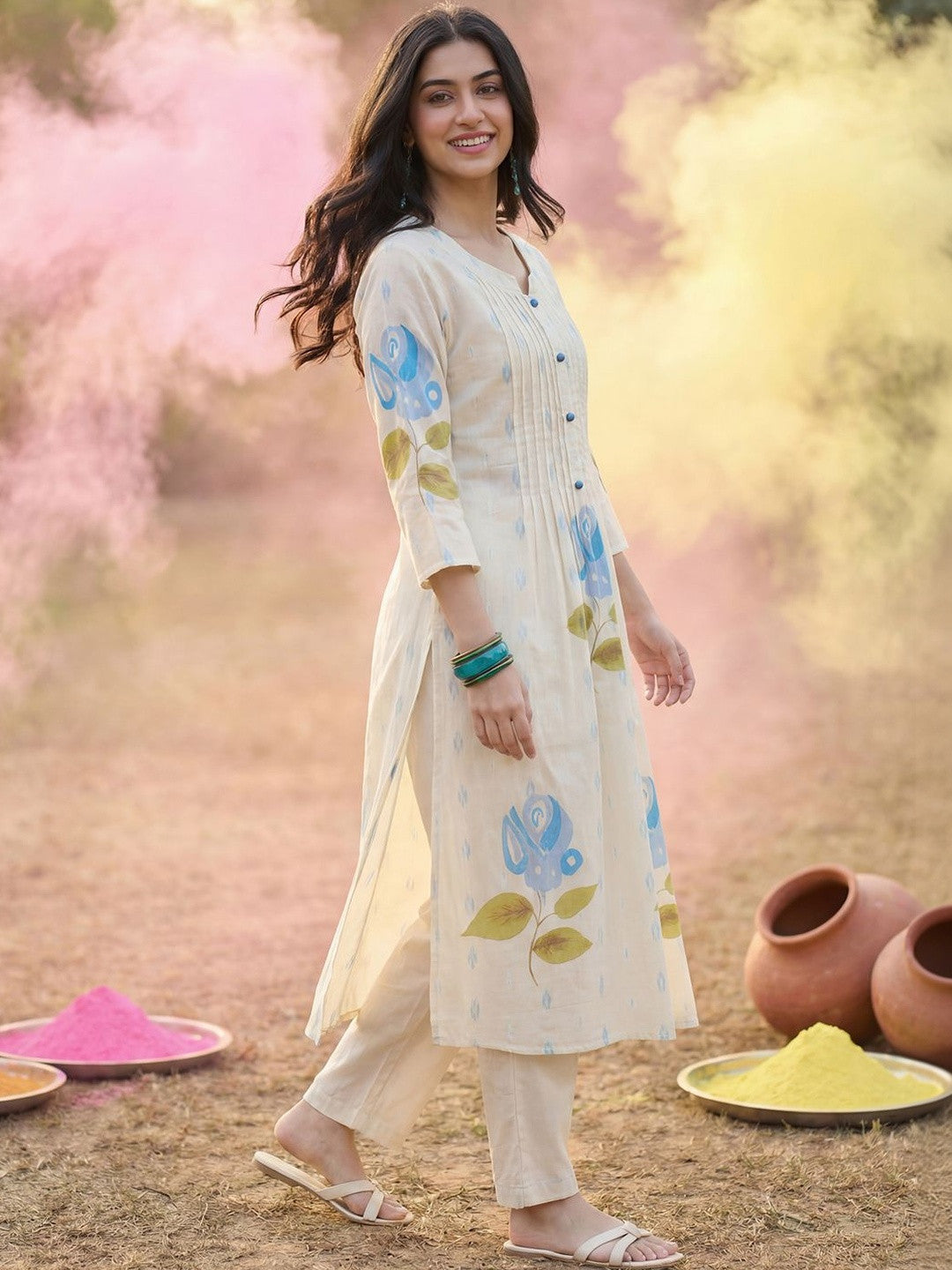 Women Floral Printed Regular Pure Cotton Kurta with Trousers