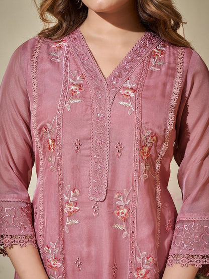 Dhiyona IS Women's Women Floral Embroidered Regular Kurta with Trousers & With Dupatta