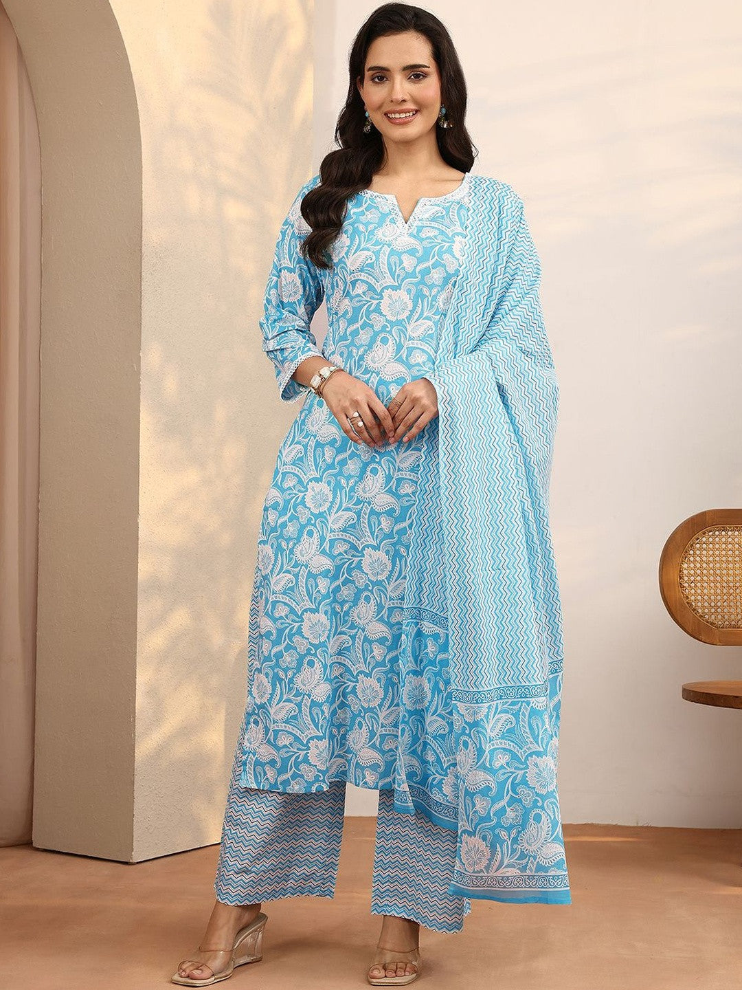 Women Floral Printed Regular Kurta with Palazzos & With Dupatta