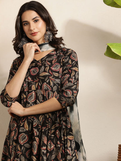 Women Floral Printed Panelled Sequinned Chanderi Cotton Kurta Set