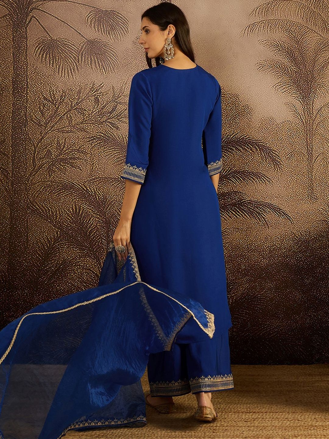 Dhiyona SN Embroidered Sequence Kurta & Palazzos with Dupatta Set