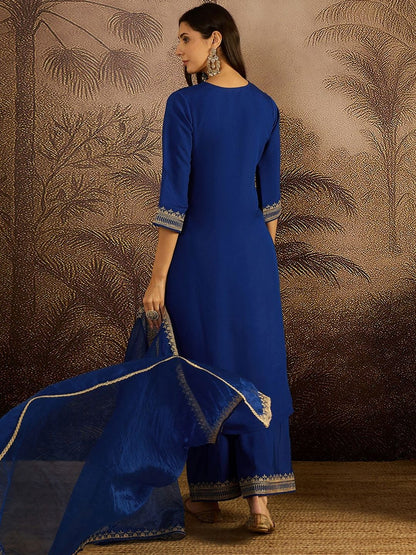 Dhiyona SN Embroidered Sequence Kurta & Palazzos with Dupatta Set