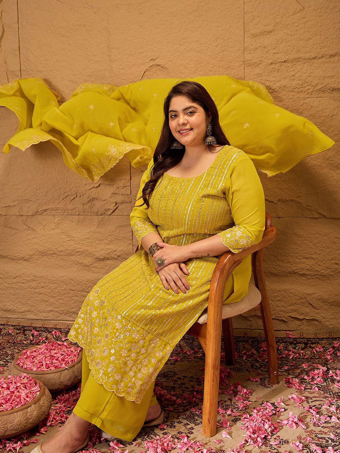 Dhiyona IN Ethnic Motifs Embroidered Georgette Kurta with Palazzos & Dupatta