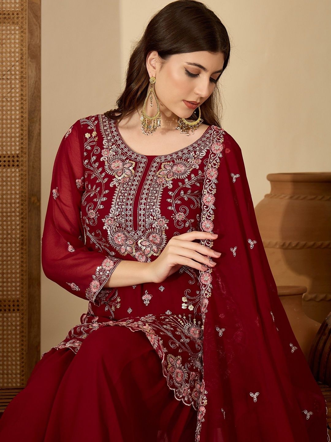 Dhiyona SN Women Ethnic Motifs Embroidered Kurta with Sharara & With Dupatta