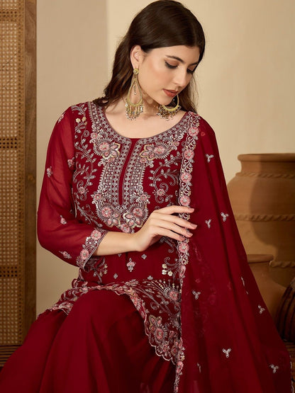 Dhiyona SN Women Ethnic Motifs Embroidered Kurta with Sharara & With Dupatta