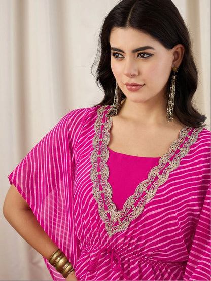 Women Striped Regular Thread Work Kurta with Sharara