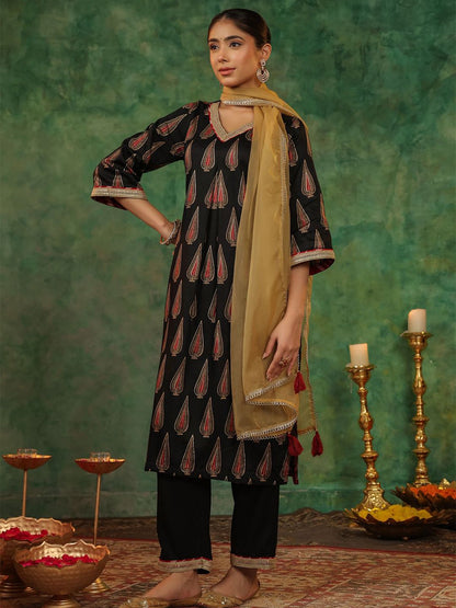 Dhiyona RR Women's Ethnic Motifs Printed Regular Kurta with Trousers & With Dupatta