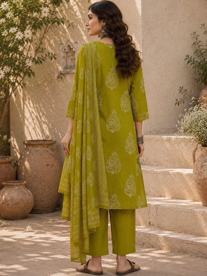 Women Ethnic Motifs Printed Regular Pure Cotton Kurta with Palazzos & With Dupatta