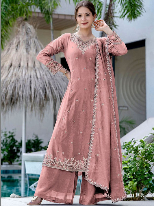 Dhiyona KL Women Ethnic Motifs Embroidered Regular Thread Work Kurta with Palazzos & With Dupatta