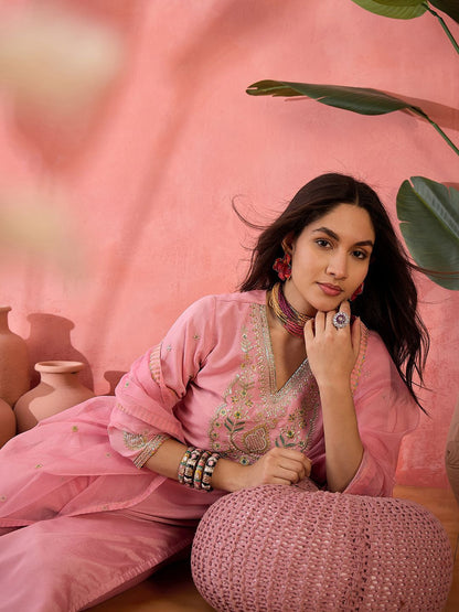 Dhiyona SN Women Ethnic Motifs Embroidered Regular Sequinned Kurta With Palazzos & Dupatta