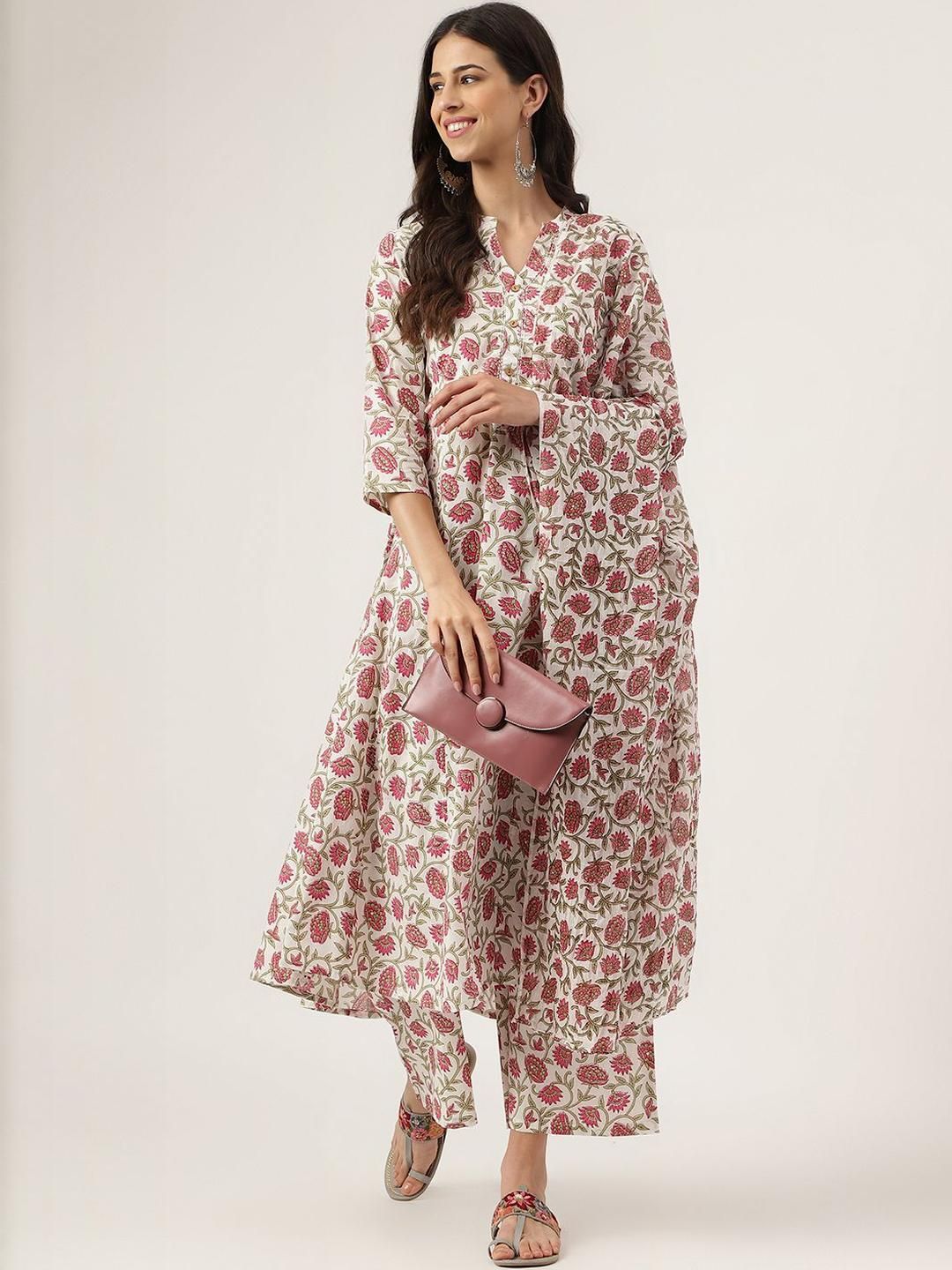 Dhiyona KL Women Floral Printed Regular Pure Cotton Kurta with Palazzos & With Dupatta