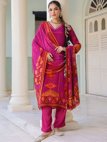 Dhiyona RR Women's Ethnic Motifs Printed Sequinned Regular Kurta Set With Dupatta