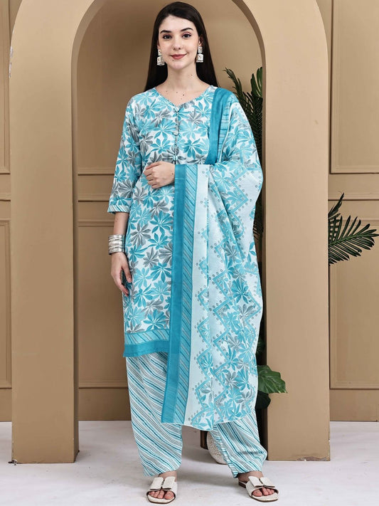 Dhiyona KL Women Printed Cotton Blend Kurta Sets With Dupatta