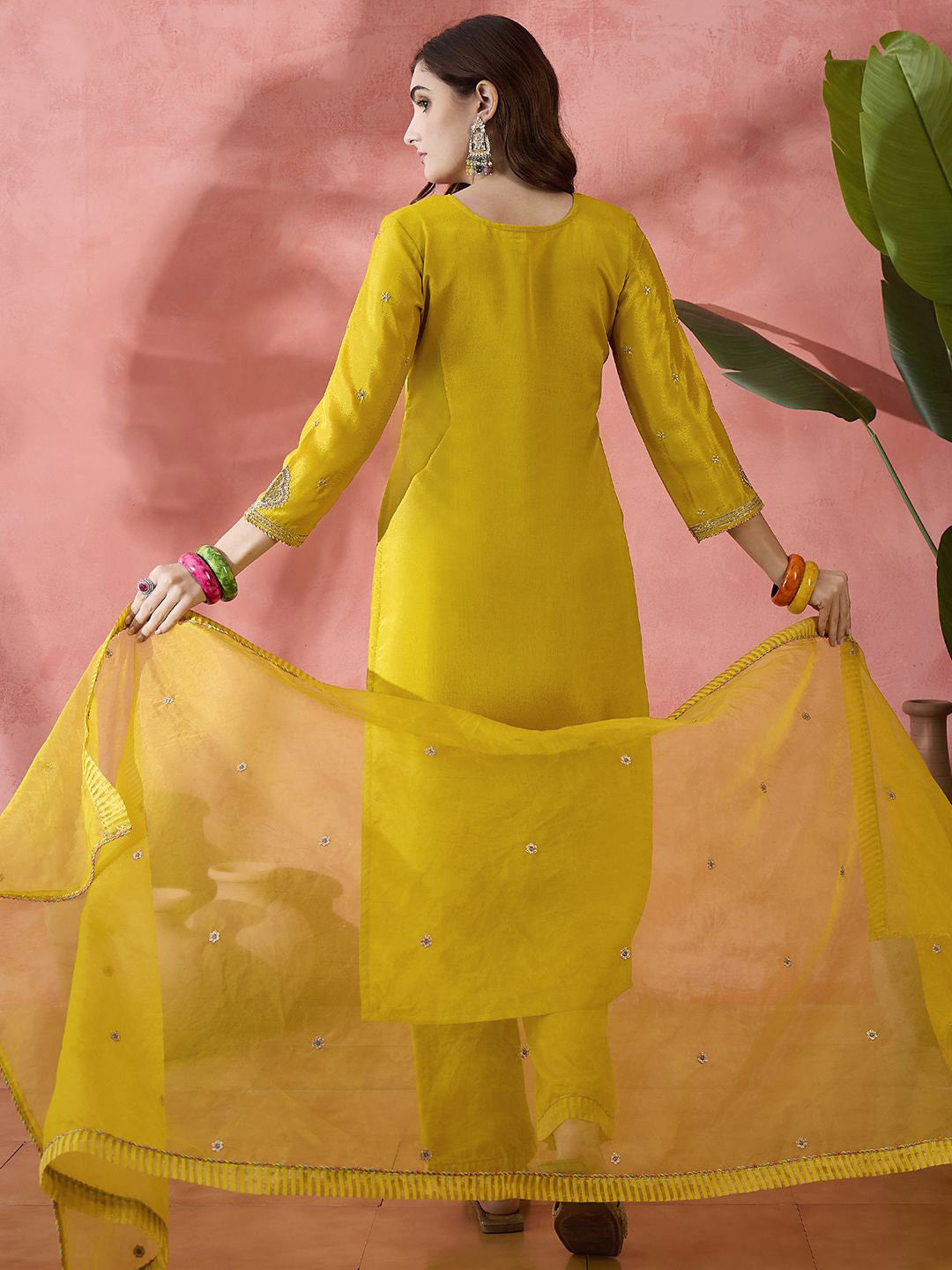 Women Ethnic Motifs Embroidered Regular Sequinned Kurta With Trousers & Dupatta