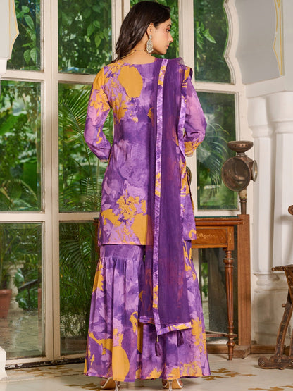 Women Dyed Regular Thread Work Kurta with Sharara & With Dupatta