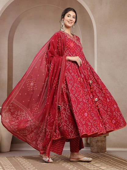 Printed Cotton V-Neck Kurta & Palazzos With Dupatta