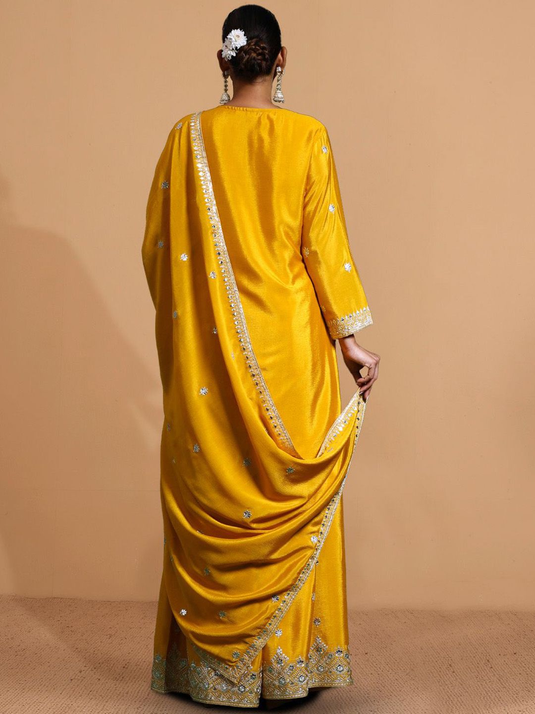 Dhiyona HOP Zari Embroidered Straight Kurta With Sharara & Dupatta