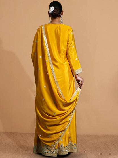 Dhiyona HOP Zari Embroidered Straight Kurta With Sharara & Dupatta