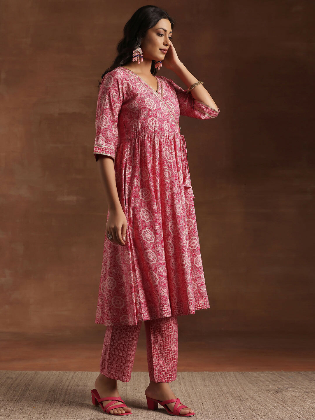 Women's LB Pink Printed Silk Blend Anarkali Suit With Dupatta