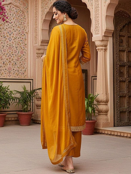 Dhiyona KL Ethnic Motifs Embroidered Panelled Gotta Patti Kurta & Palazzos With Dupatta