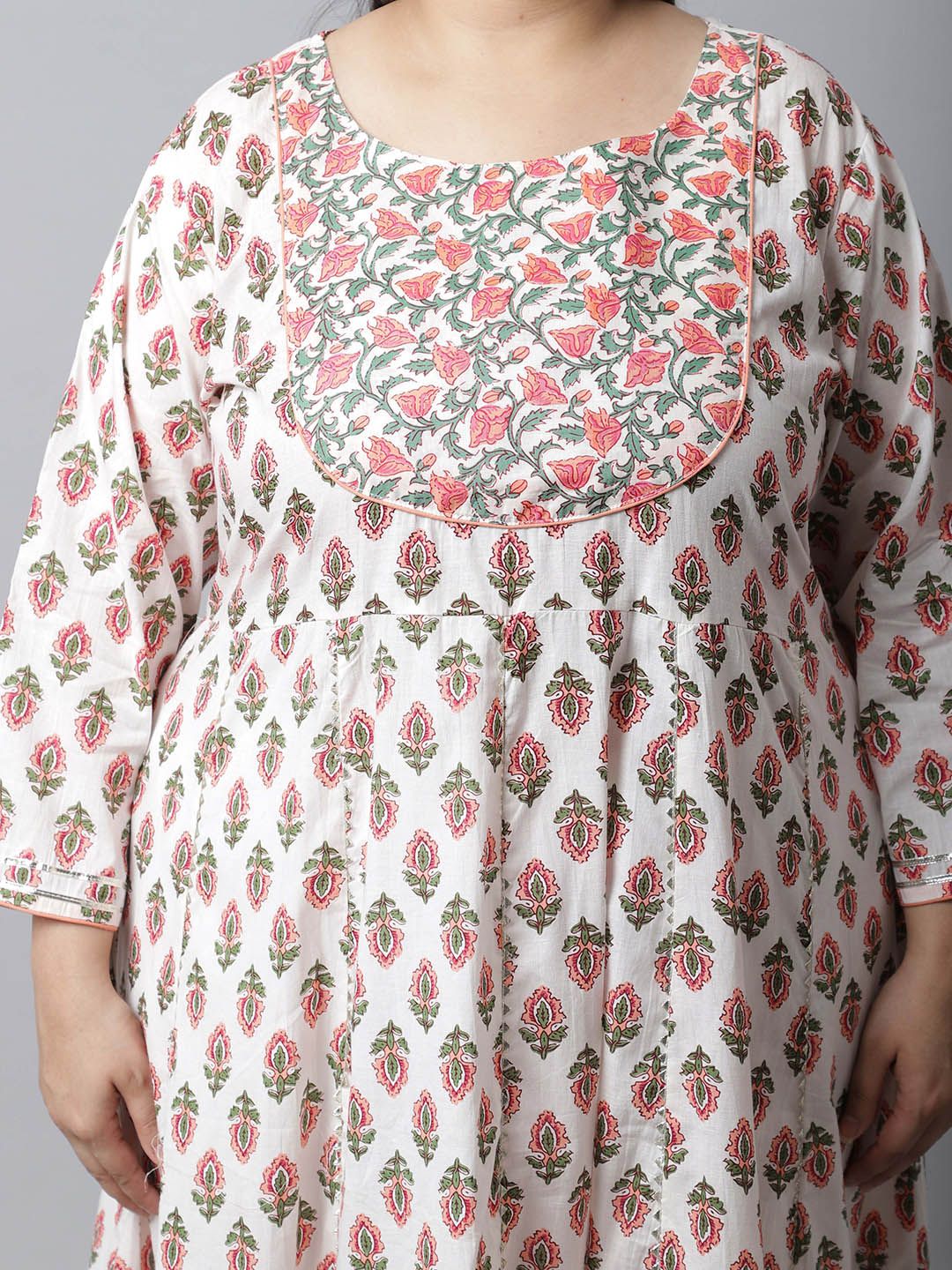 Dhiyona KL Floral Printed Pure Cotton Anarkali Kurta With Trousers & Dupatta