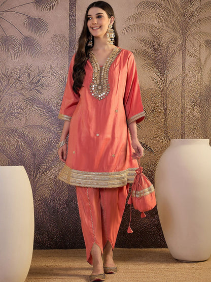 Embroidered V-Neck A-Line Kurta Sets