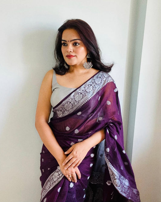 Dhiyona HH Wine Red Banarasi Elegant Woven Semi Georgette Soft Saree