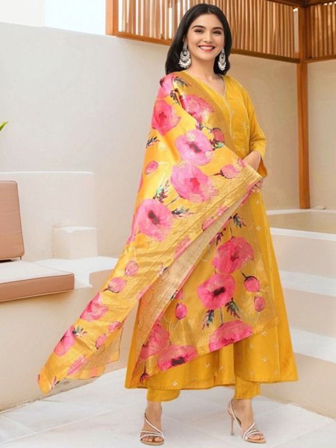Dhiyona IS Women's Women Ethnic Motifs Self Design Pure Silk Kurta with Trousers & Dupatta