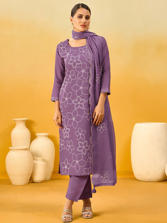 Dhiyona KL Women Lavender Silk Blend Kurta Sets