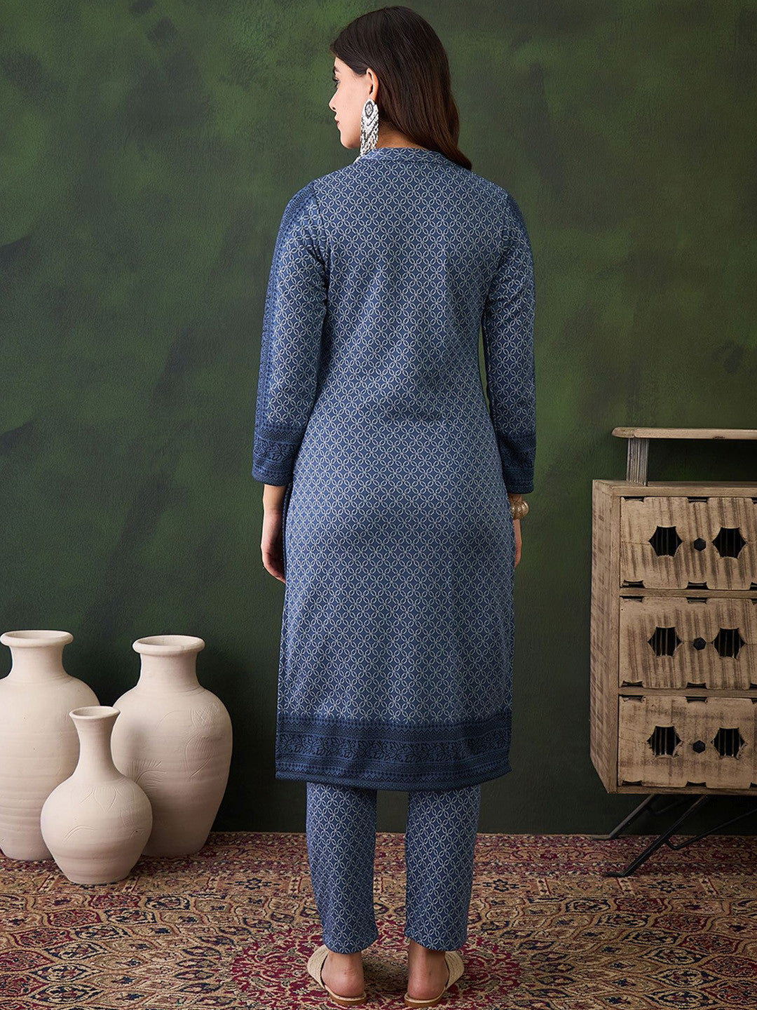 Ethnic Motifs Woven Design Mandarin Collar Straight Kurta With Trouser