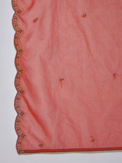 Embroidered V-Neck Kurta & Trousers With Dupatta