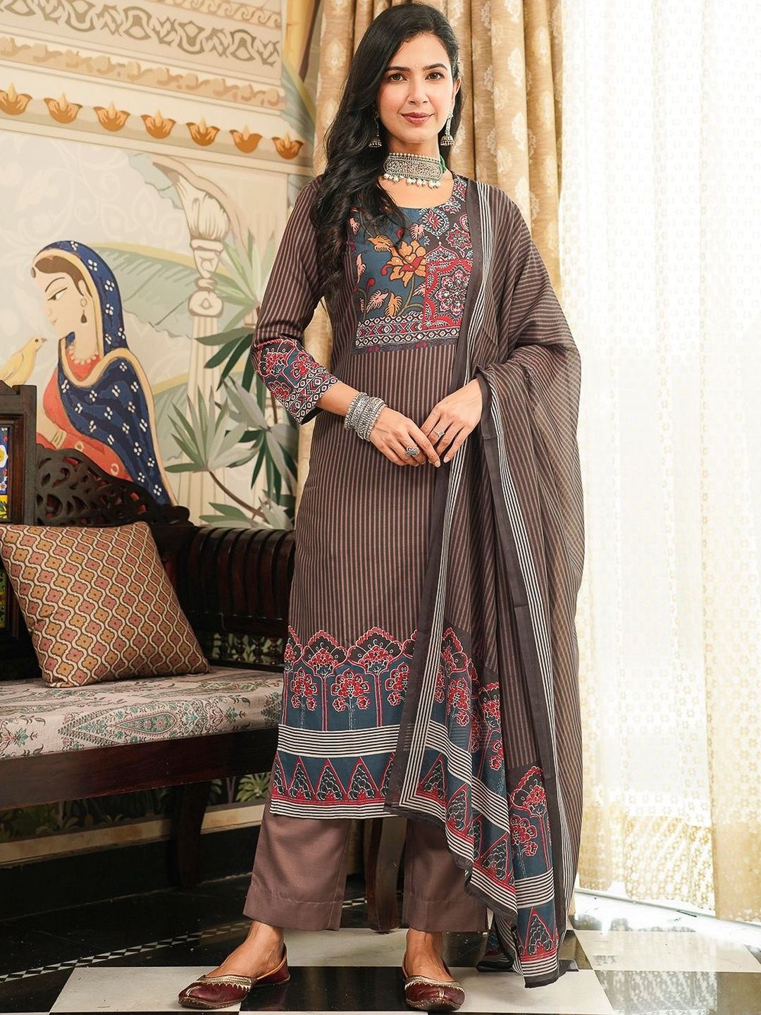 Dhiyona KL Ethnic Motifs Printed Kurta with Trousers & Dupatta