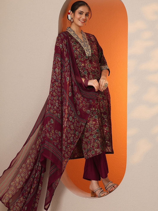 Women Floral Printed Kurta with Trouser & Dupatta