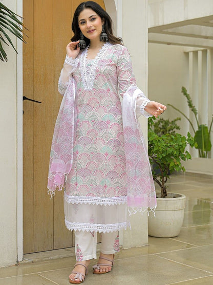 Dhiyona KL Women Printed Pure Cotton Kurta Sets With Dupatta